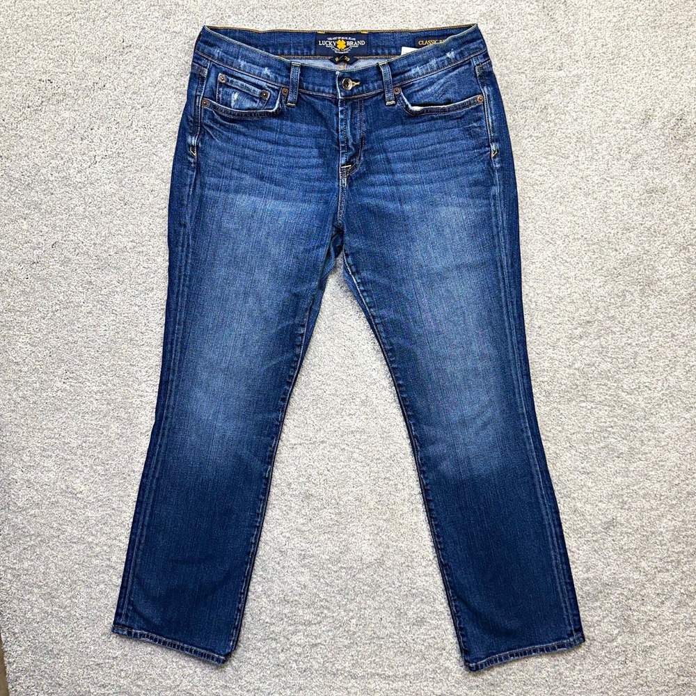 Lucky Brand Classic Rider Jeans Womens Size 8/29 Blue Denim Embroidered Pockets